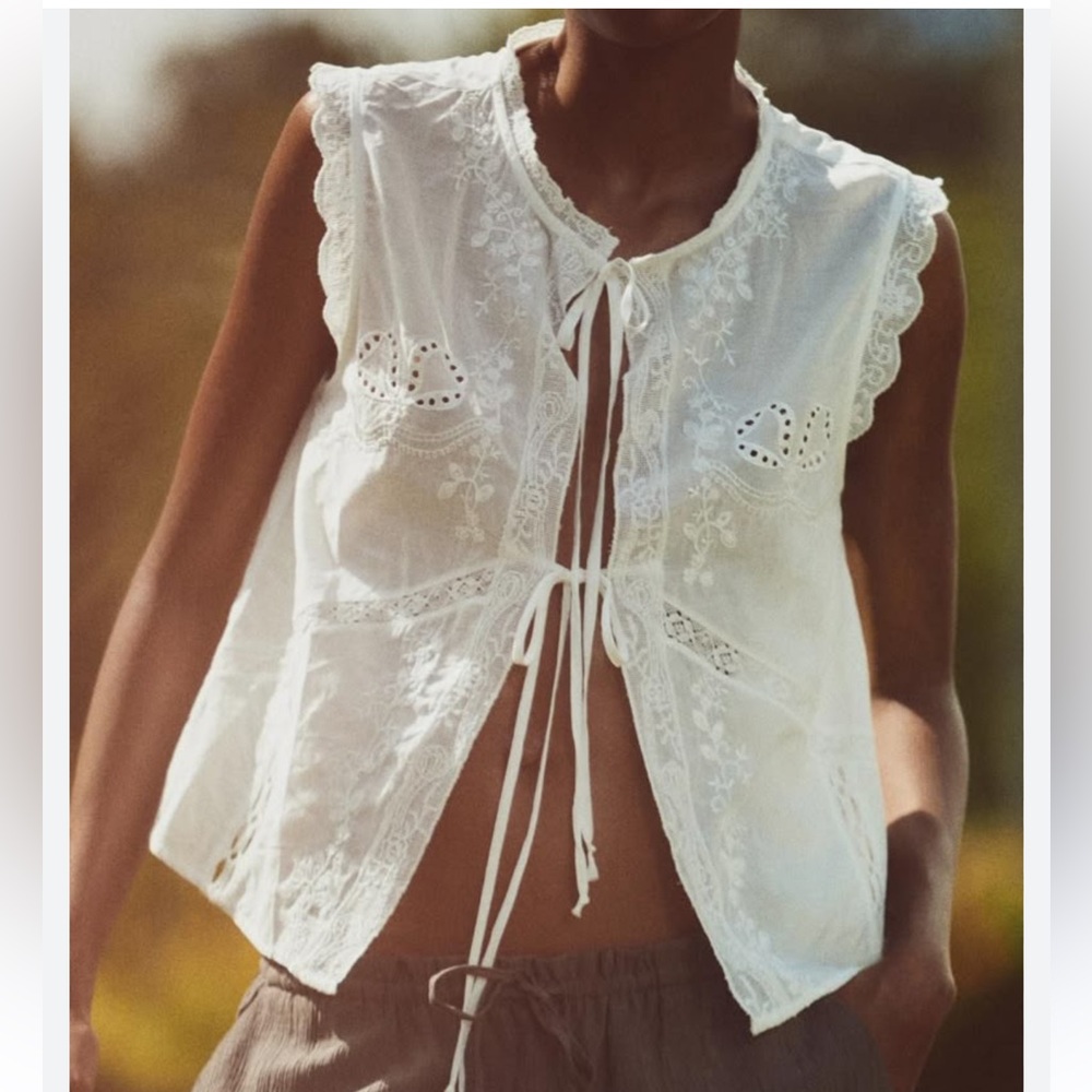 Zara Lace Tie Top, XS NWT